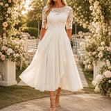 Elarose – Embroidered Lace Bodice Midi Dress for Weddings