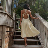 Solvenya – V-Neck Halter Maxi Dress with Cutout and Slit