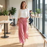 Florena – High Waist Wide Leg Trousers with Chain Accent