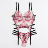 Florenza – Women's Embroidered Floral Lingerie and Garter Set