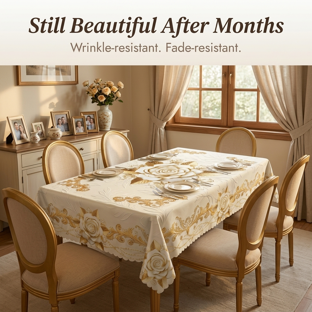 Rosalina – Embossed gold rose waterproof tablecloth