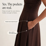 Vellora – Ruched Sweetheart Midi Dress with Pockets