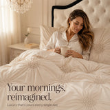 Lunavia – Ivory Tufted Rosette Comforter Cover Set with Shams
