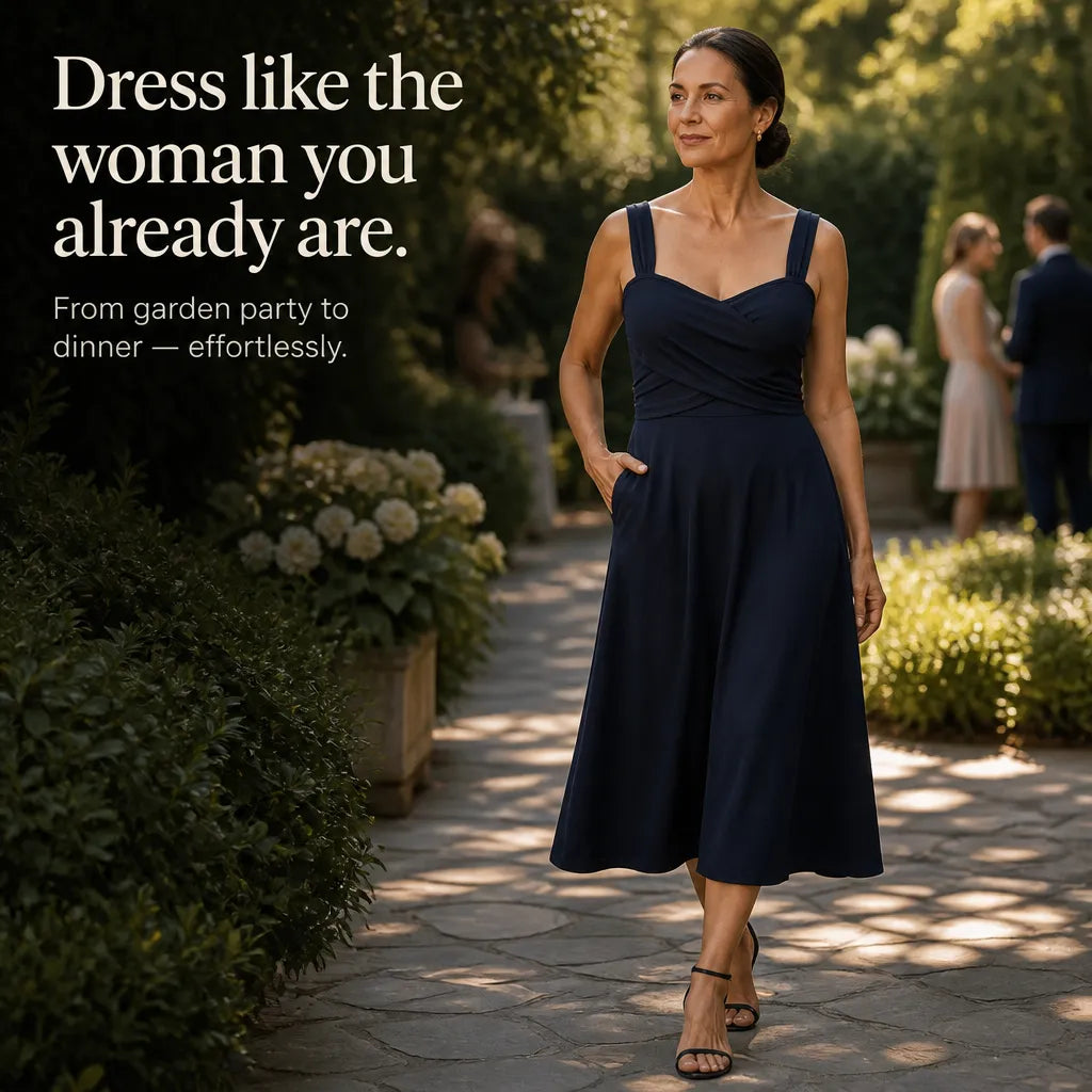 Vellora – Ruched Sweetheart Midi Dress with Pockets