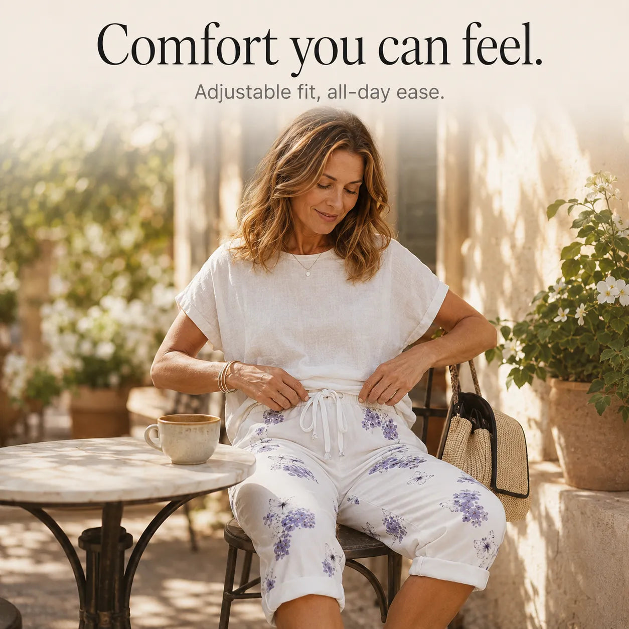 Solavia – Women's Cropped Drawstring Pants with Pockets, Printed Summer Style