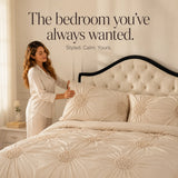 Lunavia – Ivory Tufted Rosette Comforter Cover Set with Shams