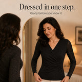 Solavia – Sparkle Ruched Crossover V-Neck Top with Sheer Mesh Sleeves