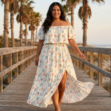 Florevia – Women's Off-Shoulder Floral Maxi Dress with Pockets