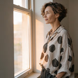 Marelle – Polka Dot Cotton-Linen V-Neck Blouse