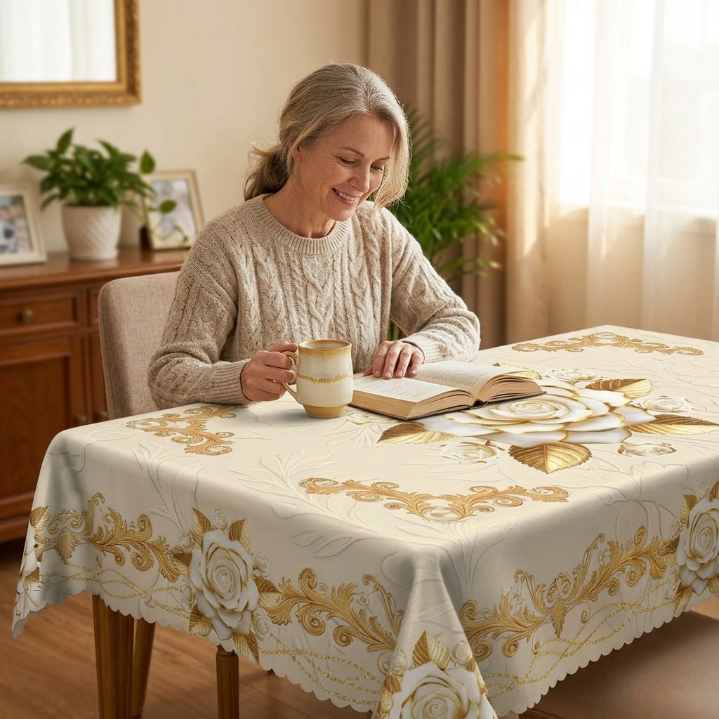 Rosalina – Embossed gold rose waterproof tablecloth