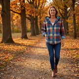 Weslyn – Women’s Contrast Denim Plaid Hooded Jacket