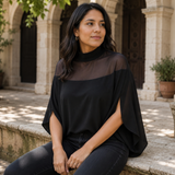 Florenza – Women's Mesh Yoke Batwing Blouse