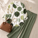 Monica – Women's Abstract Print 2-Piece Set, Blouse and Wide-Leg Trousers