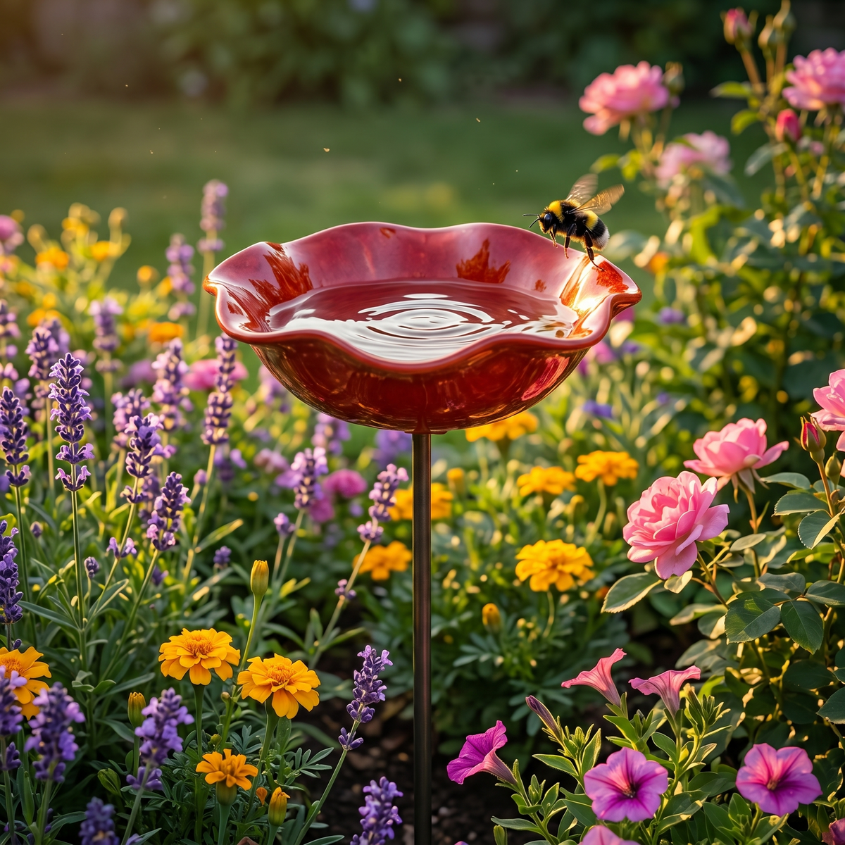 Petalune – Handcrafted Flower Bird Bath Garden Stake