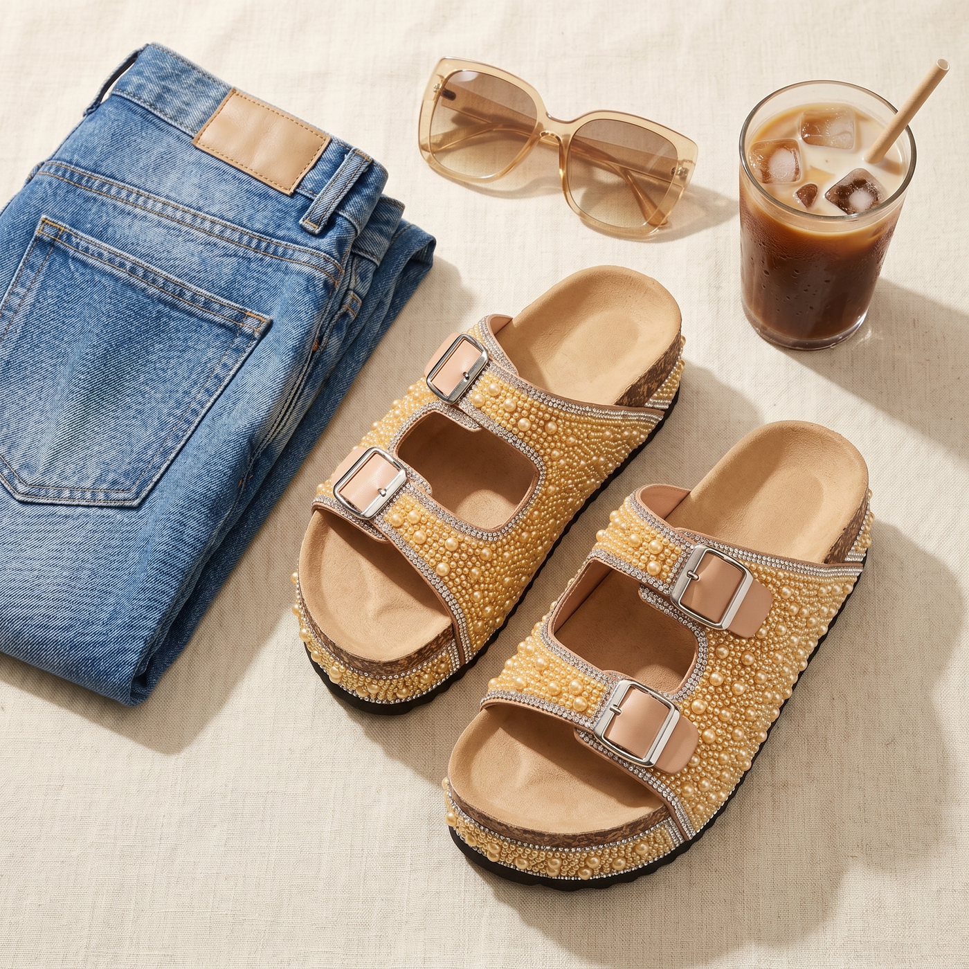 Pearlique – Pearl Platform Slide Sandals