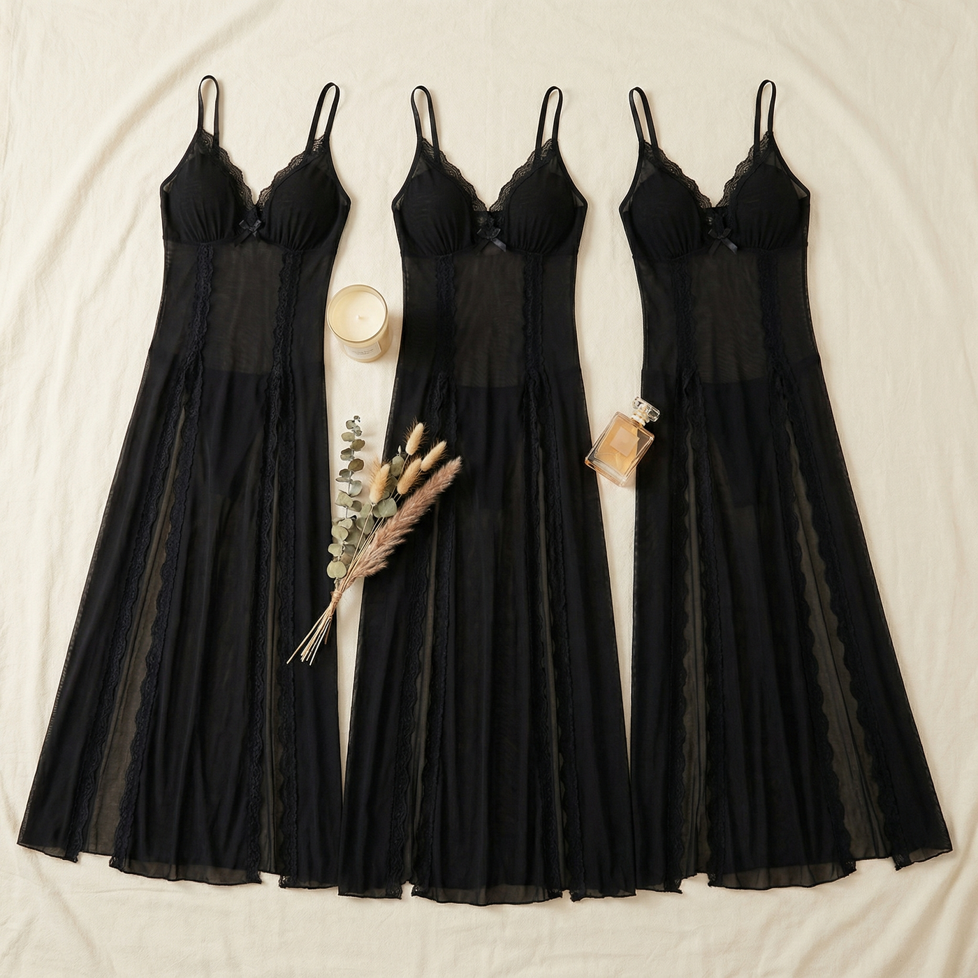 Veloure – Floor Length Lace Mesh Nightdress