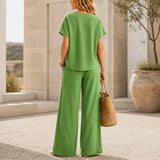 Solavia – Asymmetric Drape Top and Wide Leg Pants Set for Women