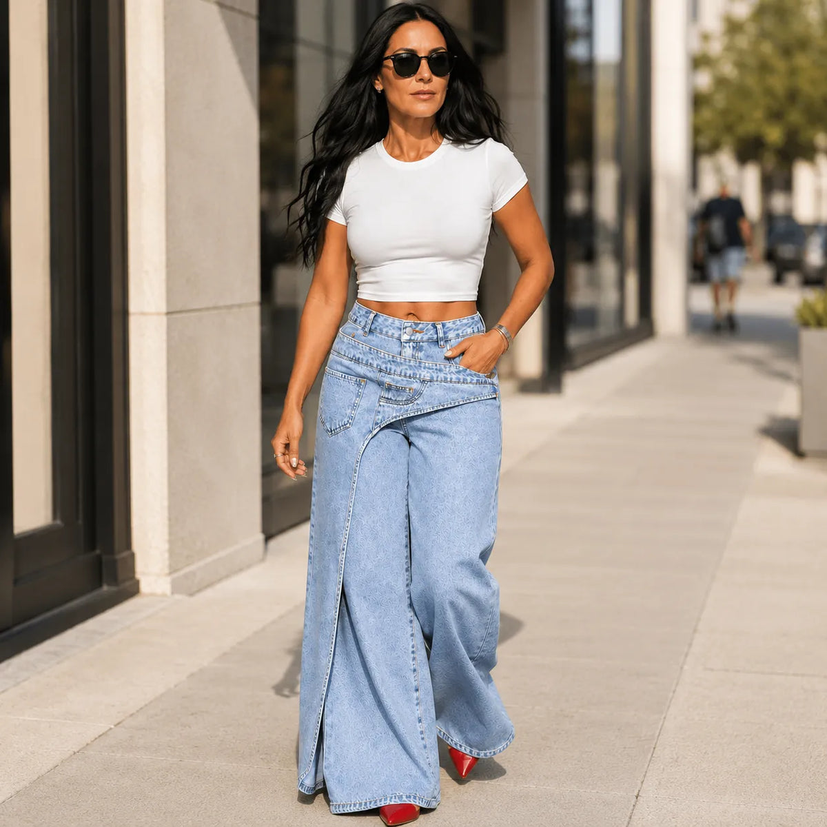 Vellara – Asymmetric Wrap Waist Wide Leg Jeans