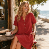 Solivia – Women's V-Neck Midi Dress with Pockets