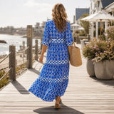 Verella – Chain-Print Tiered Maxi Dress with Pockets & V-Neck