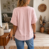 Lorelei – Boho Frayed-Trim V-Neck Tee for Women, Loose Tummy-Hiding Fit