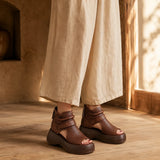 Terracora – Cut Out Platform Sandals with Back Zip, Cognac Espresso Beige