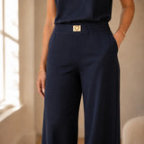 Loriana – Women's Matching Set, Cap Sleeve Polo Top & Wide Leg Trousers