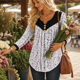 Evelora – Floral V-Neck Tunic Top with Button Yoke