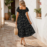 Florenza – Square Neck Floral Midi Dress with Smocked Bodice & Tiered Skirt