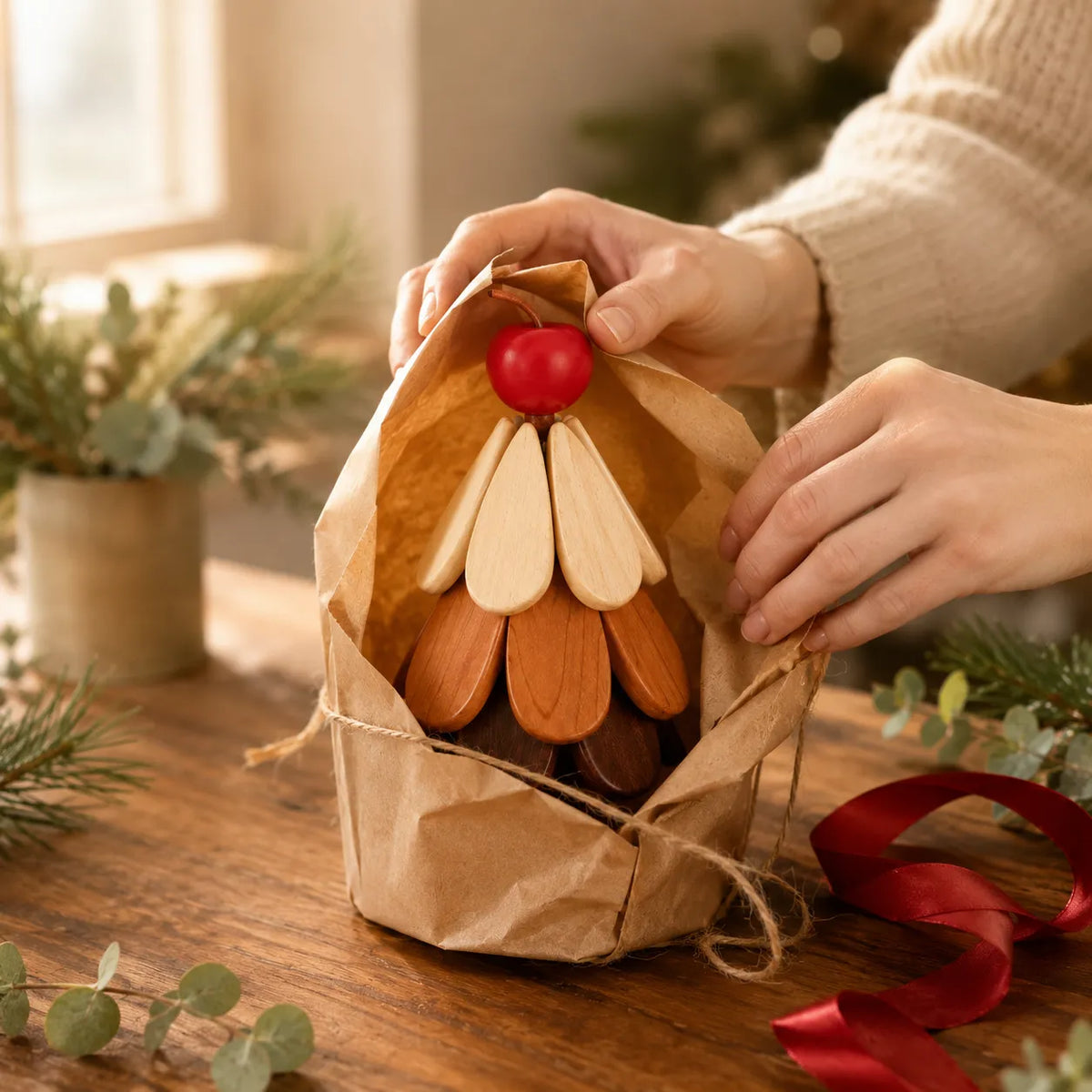 Pinecrest – Wooden Christmas Tree Trivet Set with Gravity-Fold Feathers