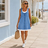 Marelle – Faux Two Piece Denim Look Shift Dress for Women