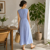 Marellé – Striped Wrap Waist Maxi Dress Sleeveless