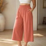 Wearbella – High Waisted Wide Leg Cropped Pants with Smocked Waist