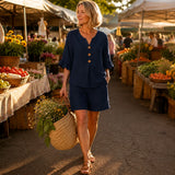 Linora – Ruffle Sleeve Linen-Look Two-Piece Summer Set