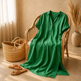 Solventa – Women's Linen-Look Maxi Shirt Dress with Pockets