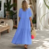 Vellira – Plus Size V-Neck Tiered Midi Dress