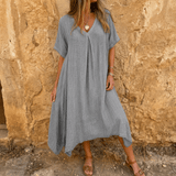 Linara – Women's Breezy Cotton Linen V-Neck Dress
