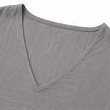 Linvie – Loose V-Neck Linen-Look Blouse with Three-Quarter Sleeves