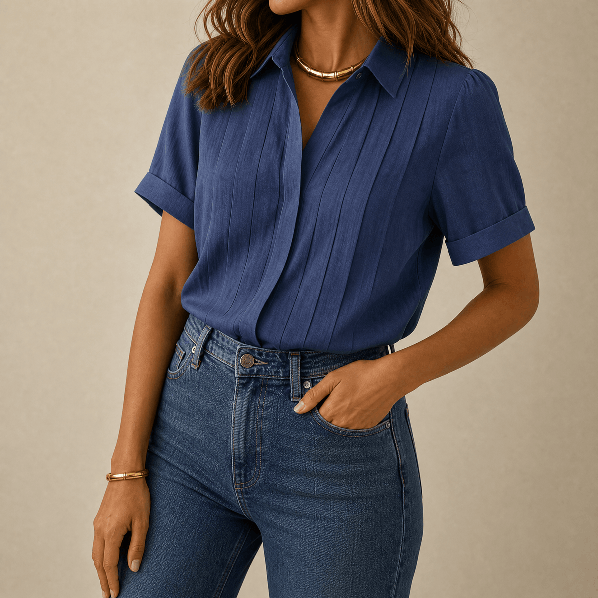 Lunavia – Women's Pleated Short-Sleeve Blouse