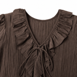 Maelora – Crinkle Ruffle V-Neck Long Sleeve Blouse