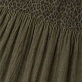 Marenza – Boho Tiered Maxi Dress with Leopard Bodice, Color-Block Skirt, V-Neck