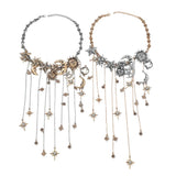 Celestra - Cascading Sun Moon & Star Fringe Necklace