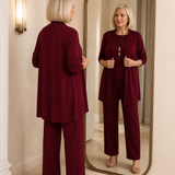 Maevelle – Women's Elegant 3-Piece Set with Drape Cardigan