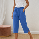 Lyriva – Women's Capri Pants with Drawstring Waist, Pockets and Button-Slit Hem
