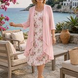 Marisella – Floral Midi Dress with Sheer Cardigan 2-Piece Set