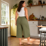 Velora – Ribbed Wide-Leg Capri Pants with Drawstring Waist & Side Slit, Plus Size 1XL–5XL