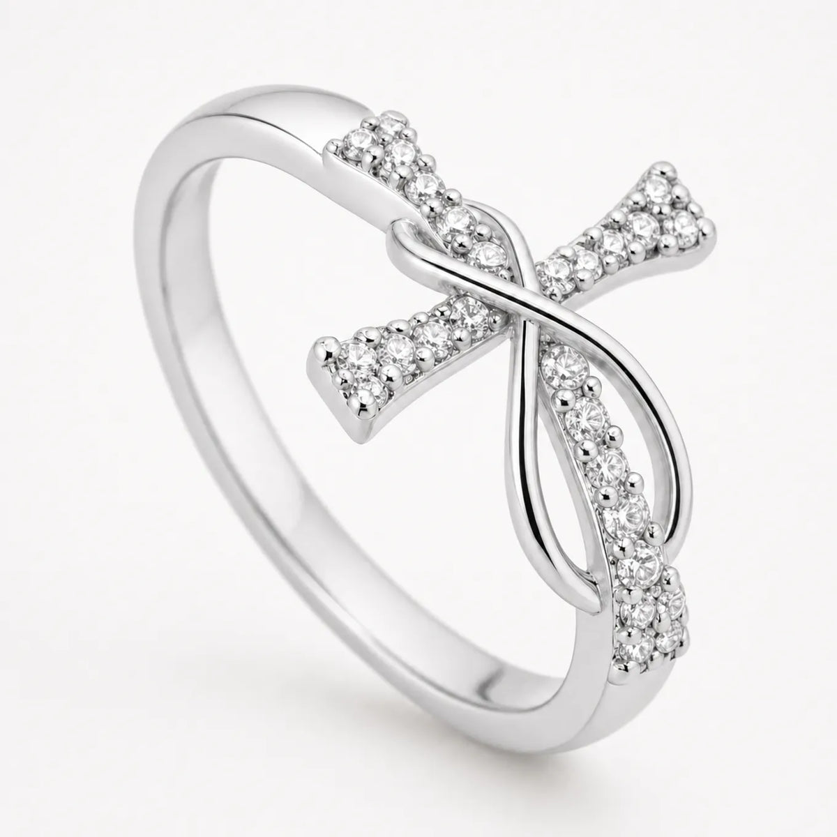 Graceloop – Mobius Cross Ring with Pavé Stones, Gold or Silver