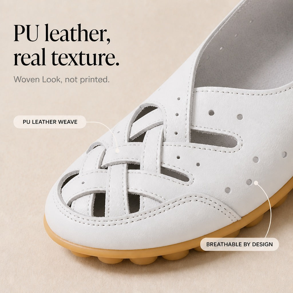 Wearbella – Perforated Woven Low-Cut Flat Loafers