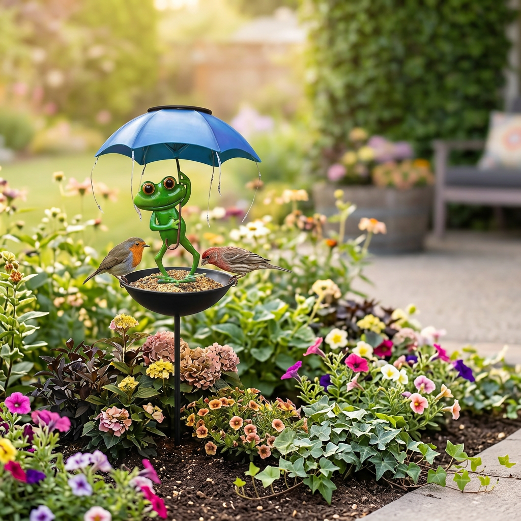 Magic Frog – Solar Garden Lamp with Bird Feeder