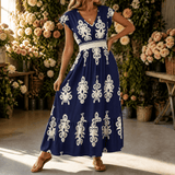 Osyrel – Women's Damask Print Midi Dress with V-Neck
